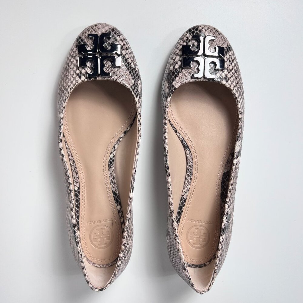 TORY BURCH LOWELL Snakeskin Print Leather Ballet Flats 7.5‎